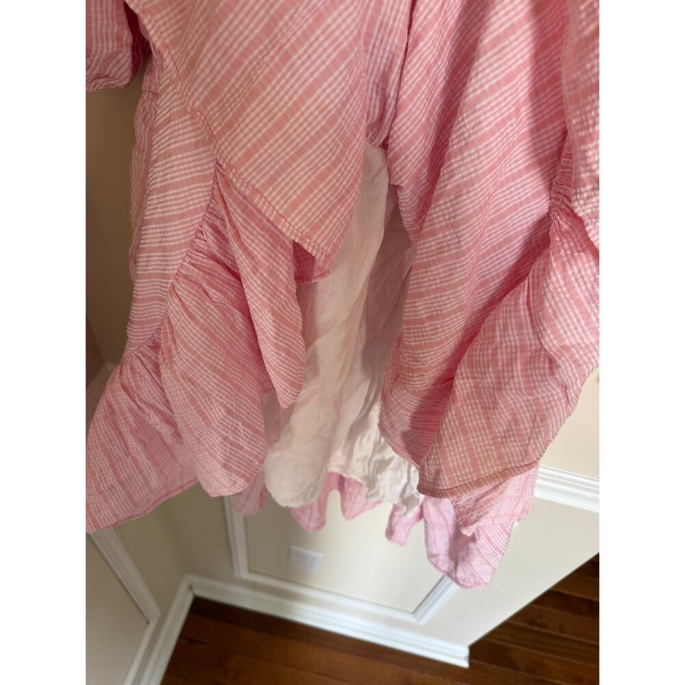 Mable Sz M Subtle Stripe Babydoll Tiered Sweetheart Mini Dress Spring Preppy - Picture 11 of 15